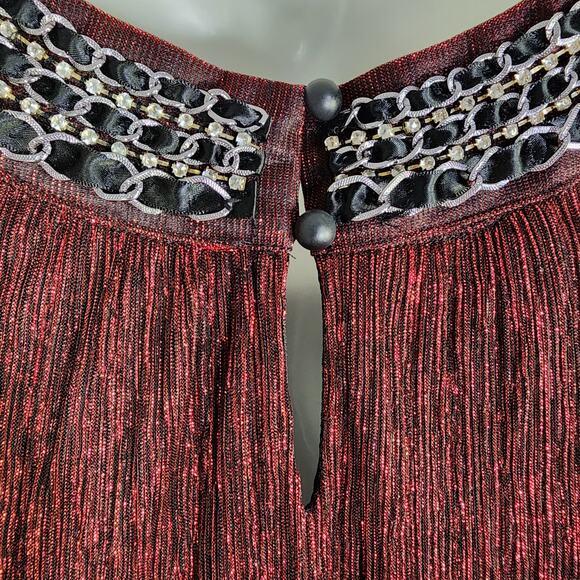 Alfani Womens Blouse 3X Metallic Red Lurex Sleeveless Embellished Chain Neck Top - Picture 6 of 9